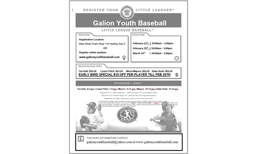 2021 Galion Youth Baseball Registration Information